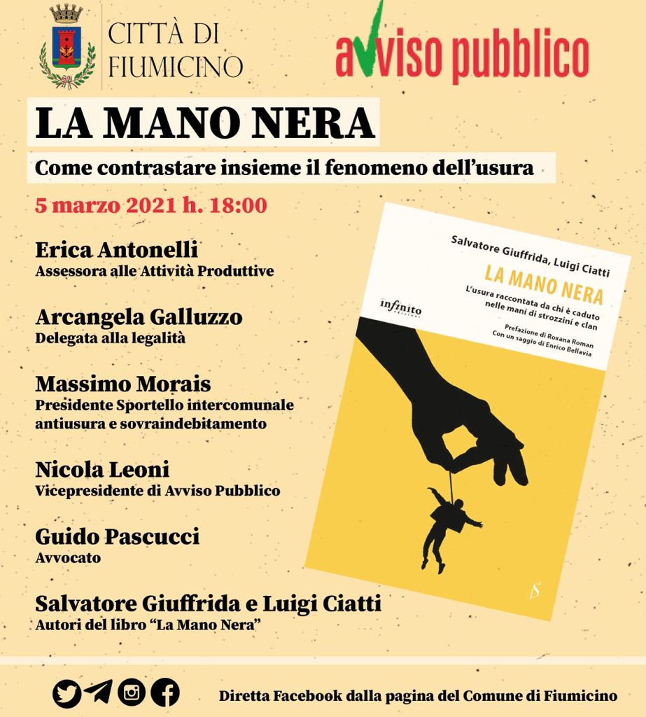 “The Black Hand. How to counter the phenomenon of usury together.” March 5 on the City of Fiumicino’s facebook page.